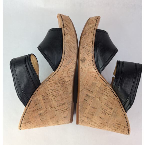 BORN Emmy Platform Wedge Sandals Black Leather Leather 10M - Picture 3 of 10